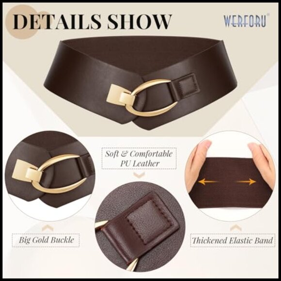 Wide Elastic Belt with Gold Buckle Vintage Y2K Chic Stretch Waistbelt for - Picture 4 of 6